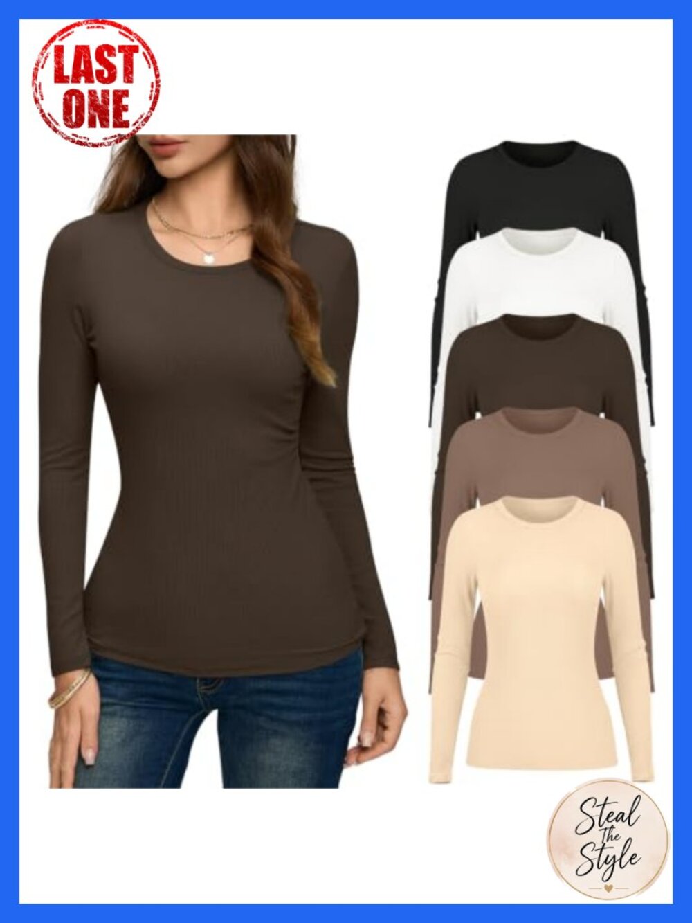 5 Pack Long Sleeve Ribbed Tees Layering Tops
